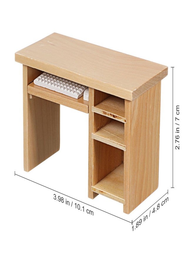 Garneck Dollhouse Miniature Office Computer Desk Table with Mouse and Keyboard 1：12 Scale Small Writing Desk Wood Miniature Fairy Garden House Furniture Decoration - Image 2